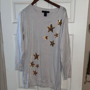 Ashley Stewart White Sweater with Gold Stars